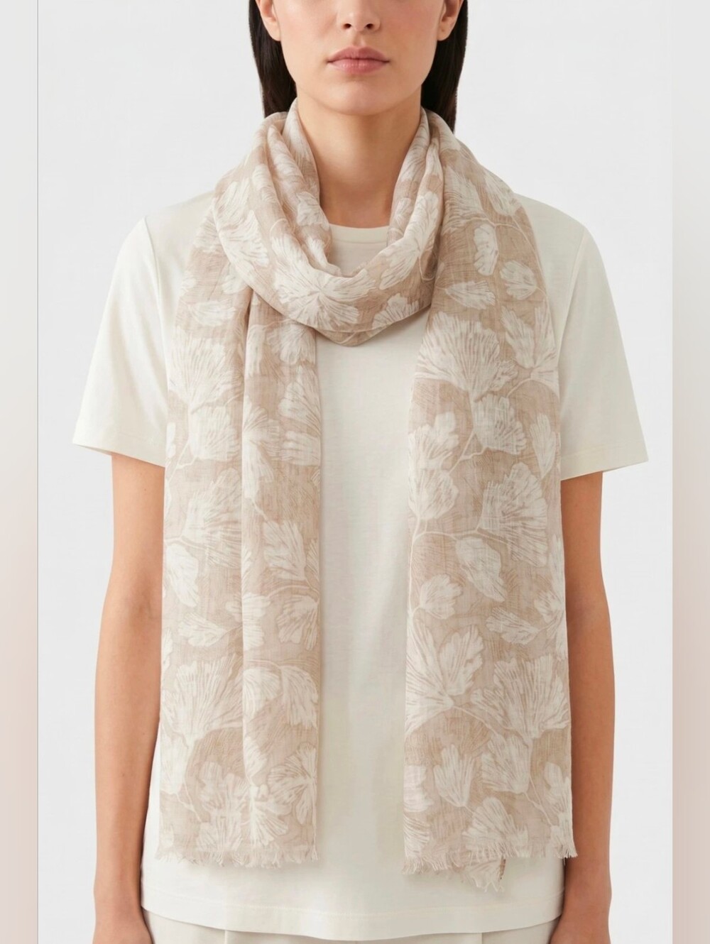 Brunello Cucinelli 100% Linen Floral Print Scarf Lightweight Luxury